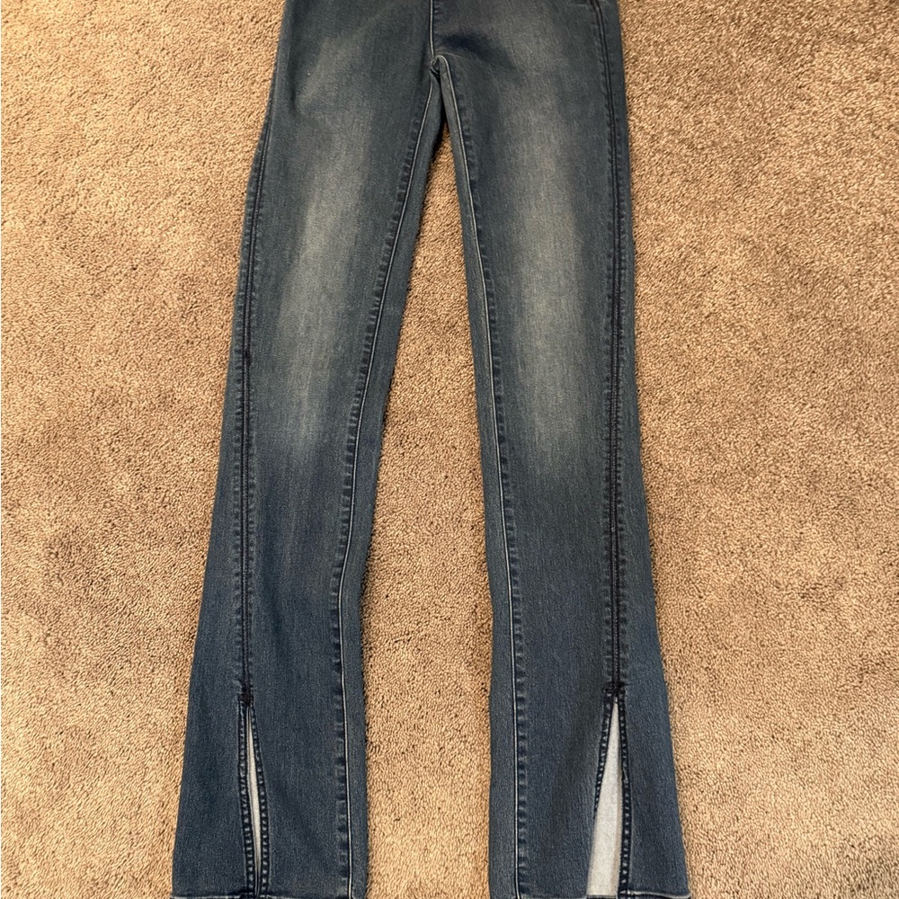 Free People Dark Blue Straight Leg Jeans Side Zip